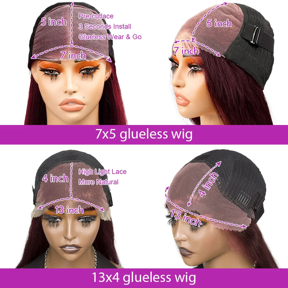 40Inch 99J Burgundy Water Curly 13x4 Glueless Lace Frontal Wig 250% Deep Wave HD Transparent Lace Front Wig Human Hair For Women