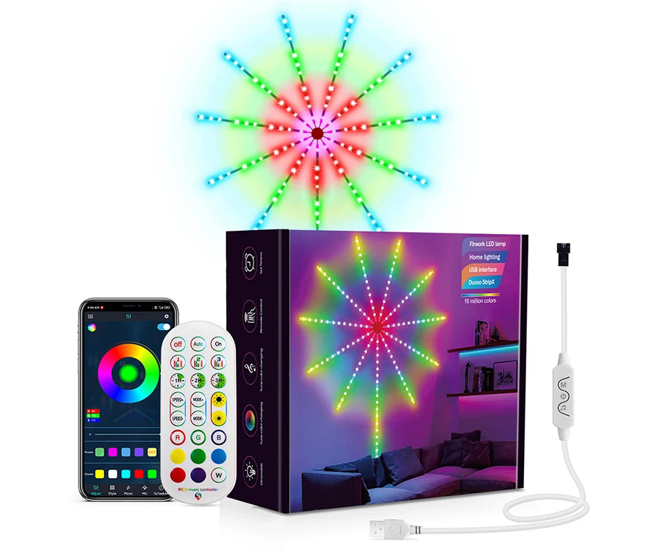 Firework Led Strip Lights For Room Wall Bluetooth Led Tape Light 5V Music Sync Led Lighting Strips Usb Led Strip Rgbic