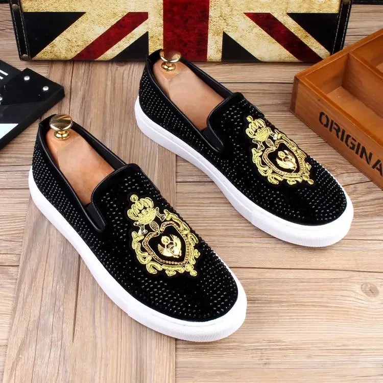 Men Tide Leather Casual Shoes Man Fashion Luxury Embroidery Flat Shoes Leisure Sneakers Loafers Shoes for Men