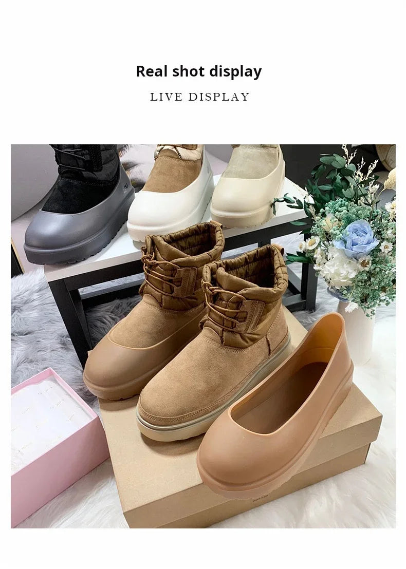 Snow boots shoes cover rain boots men's waterproof non-slip thickening wear-resistant outer wear rain woman shoes cover 35-44