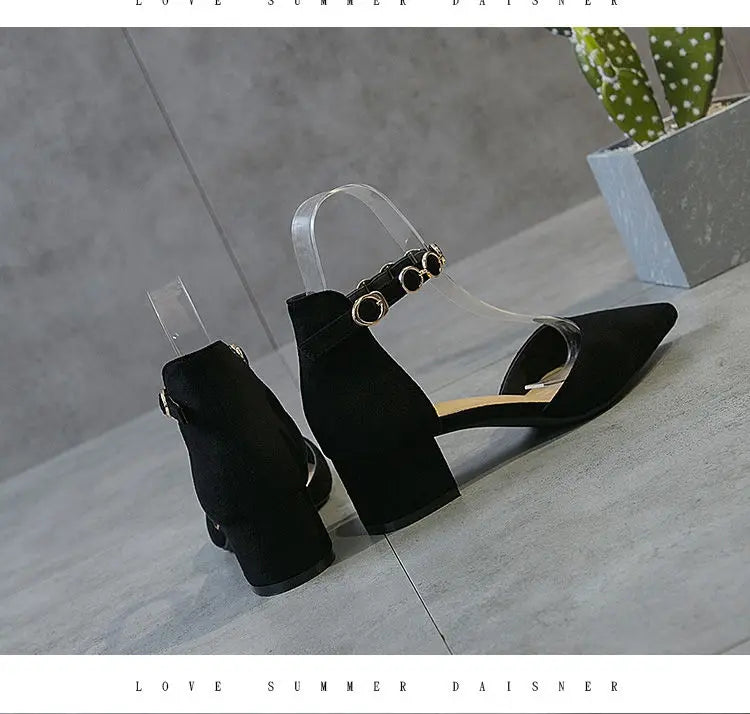 Small Size 31-34 Fashion Closed Toe Sandals Low Heeled Woman Ankle Strap Shoes Pointed Thick Heel Sandalias De Mujer Ladies Shoe