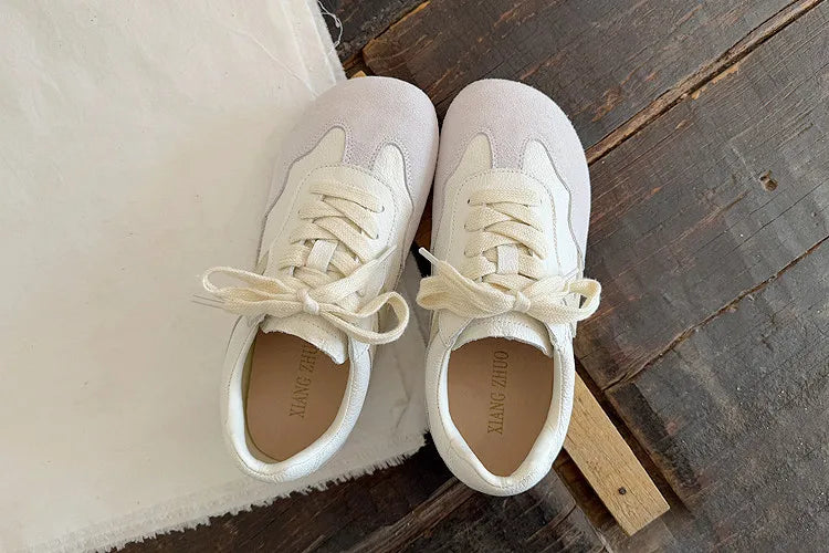 Careaymade-Genuine Leather wider toe women's shoes,soft sole comfortable casual single shoes,lace Barefoot small white shoes