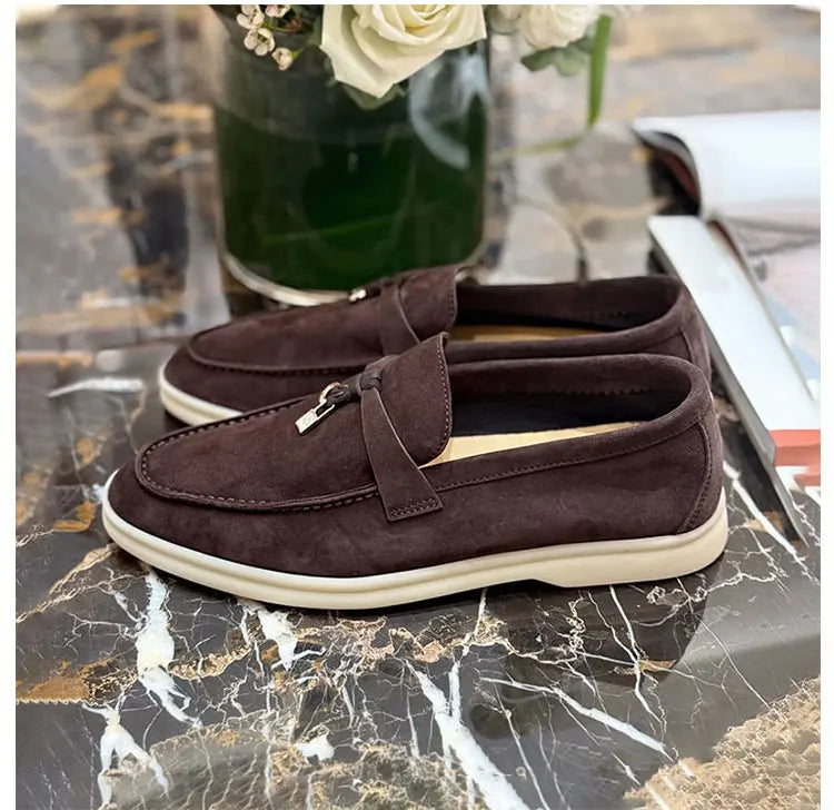Summer Walk Genuine Leather Casual Slip-On Loers Women's Faion Single oes Comfortable round Toe Flat Heel All-Match Color