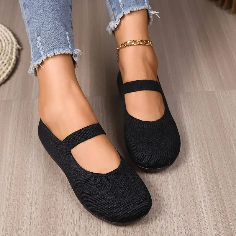 2025 Autumn Knitted Women's Breathable Flat Shoes New Casual Sports Shoes Lightweight Women's Comfortable Soft Walking Footwear