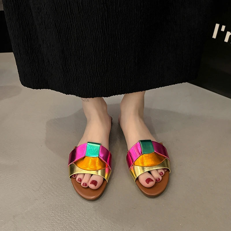 2025Summer New Style Women's Designer Brand Open Toe Flat Slippers Woven Comfortable Women's Shoes Casual Slippers Women's Shoes