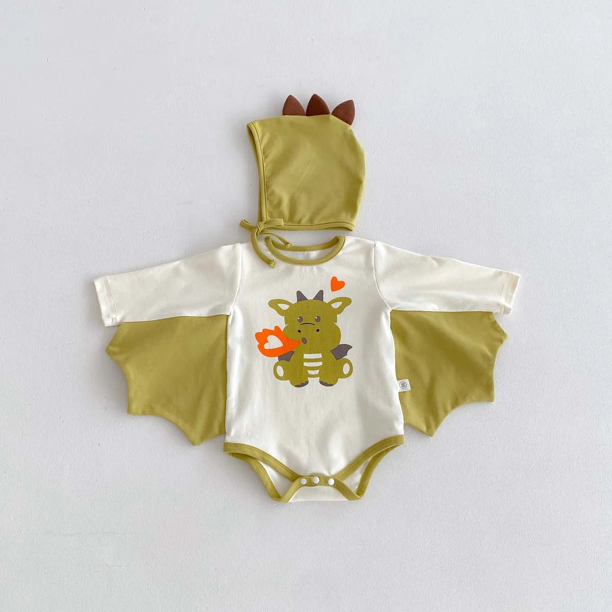 2024 Autumn New Korean Style Infant Onesie: Dragon Print Bodysuit with Hooded Design for Babies, Includes Hat