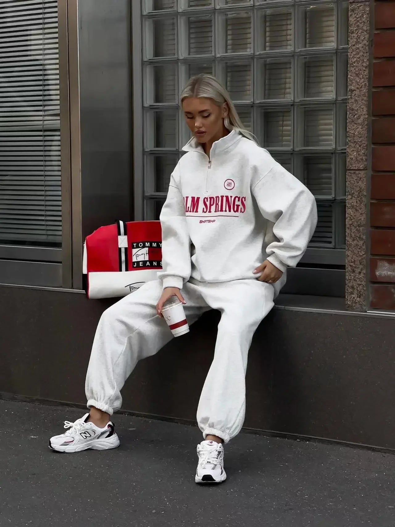 Zekye Spring Hoodies Women Letter Print Sweatshirt Hoodie Red Turtleneck Half Zipper Collar Pullover Tops K Pop Clothes Y2k