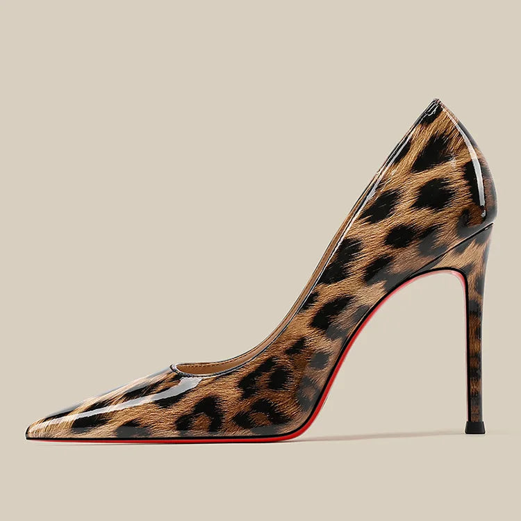 Spring New Leopard Pattern High Heels for Women with Thin Heels and Sexy Pointed Points, Shallow Lipstick Bottom Single Shoes