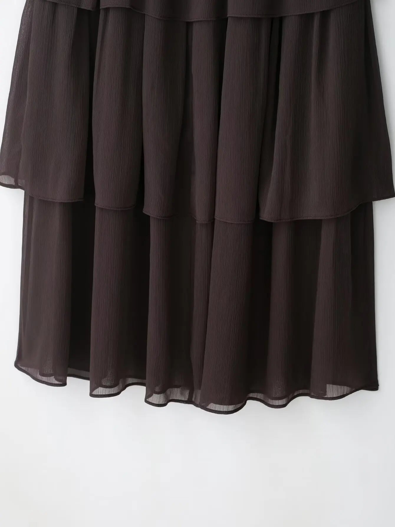 New High Street Women Brown Ruffled Pleated Midi Skirt High Elastic Waist Female Chic Lady Long Skirts