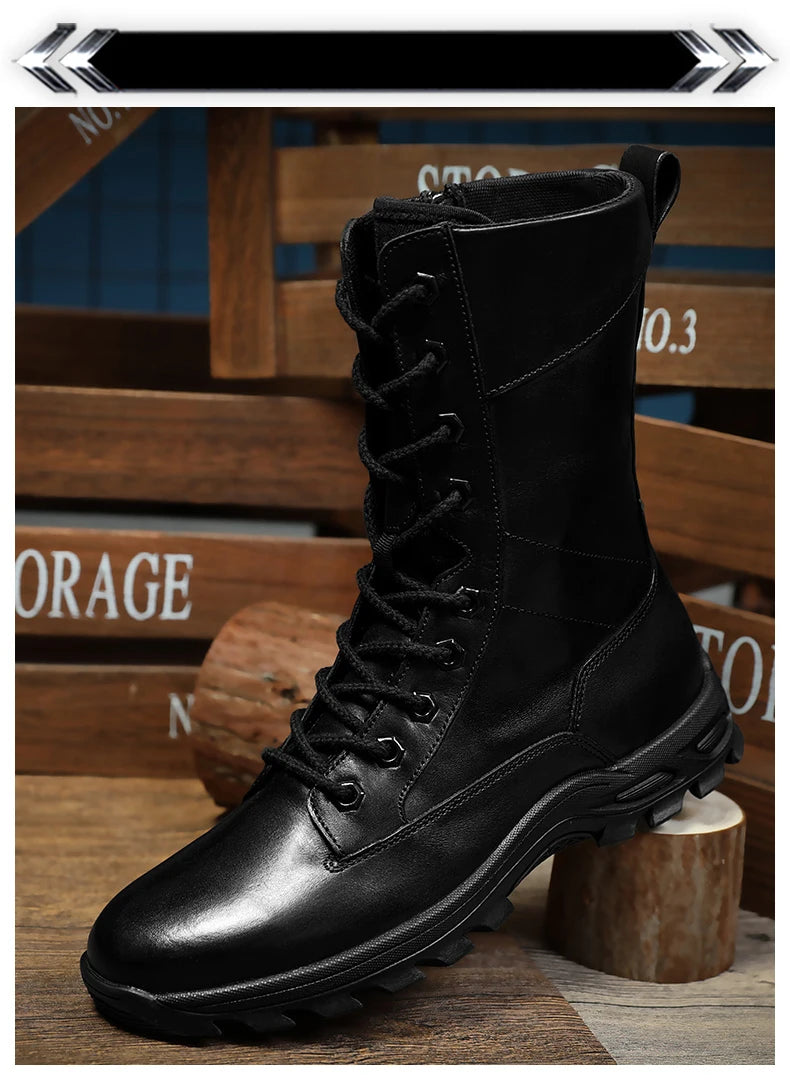 Genuine Leather Ankle Boots Men Outdoor Leather Winter Fur Warm Man Boots Army Hunting Boots for Men Shoes Casual Black Boots