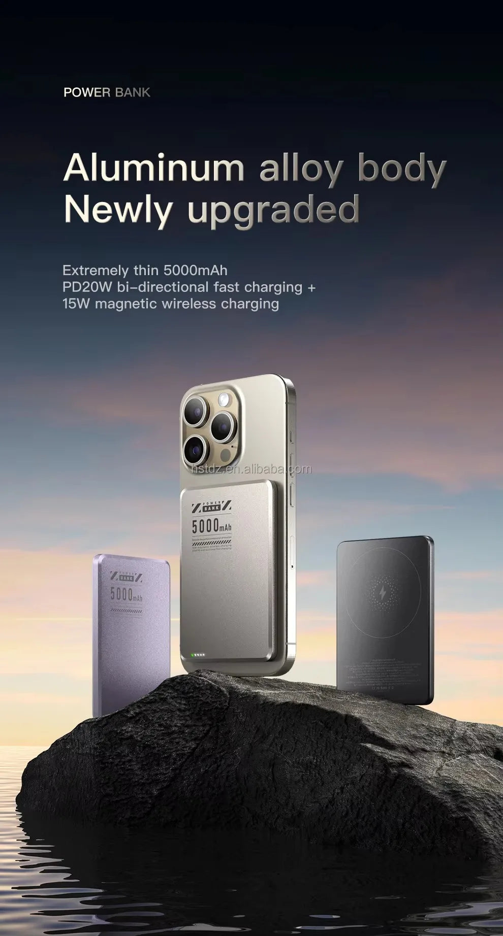 Portable travel Thin 0.65cm Magnetic Metal Wireless Charger 5000mAh Bi-directional Fast Charge PD20W Power bank External battery