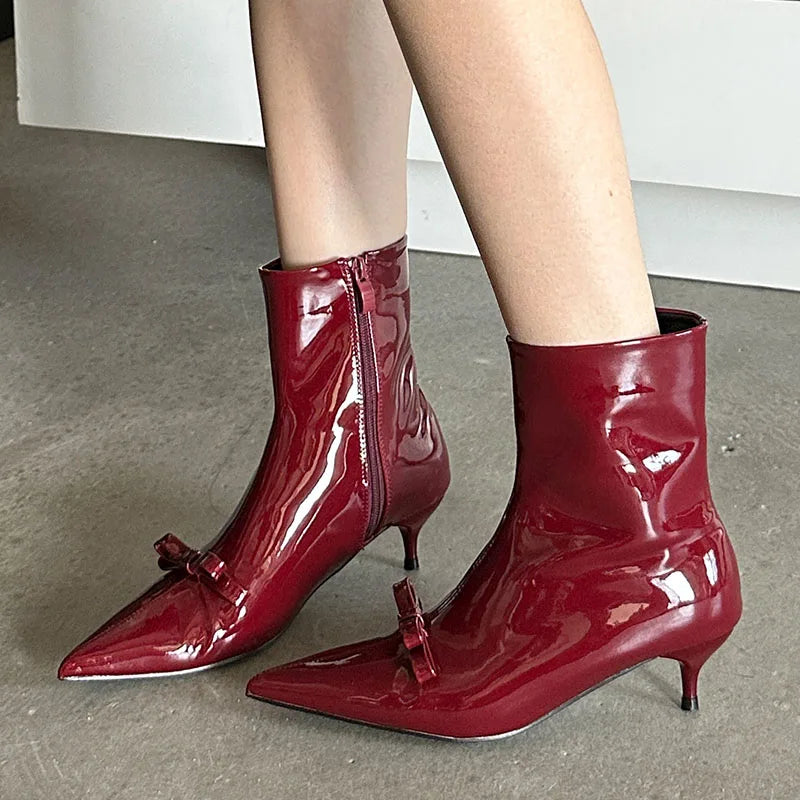 Fashion Butterfly-Knot Women Ankle Boots Female Zippers Shoes Footwear With Low Heel Party Ladies Short Modern Boots Shoes