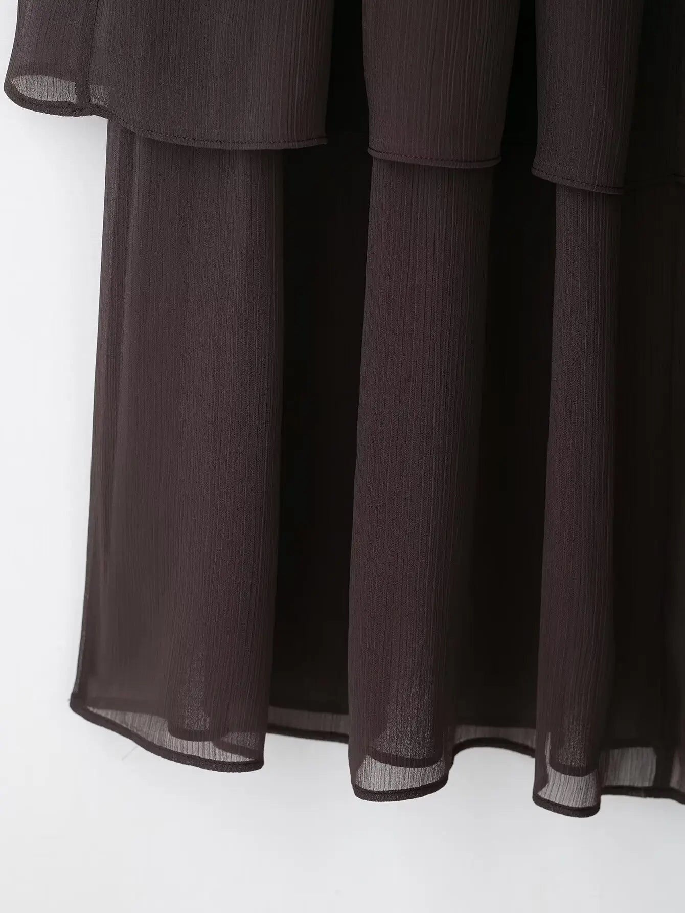 New High Street Women Brown Ruffled Pleated Midi Skirt High Elastic Waist Female Chic Lady Long Skirts