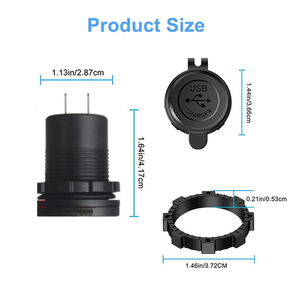 100W USB Outlet Car Charger Dual QC3.0 & PD 3 Ports USB C Socket with Voltmeter Touch Switch for Car Boat Marine Truck RV