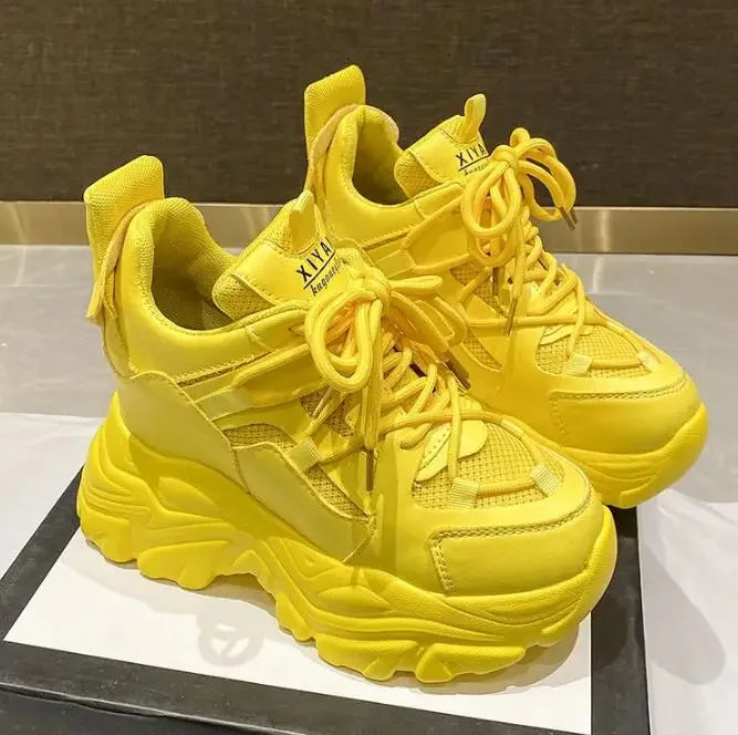 Autumn Orange Platform Sneakers Thick Sole Wedge Heels Women Casual Shoes Lace-up Slip On 2025 Ladies Height Increasing Shoes