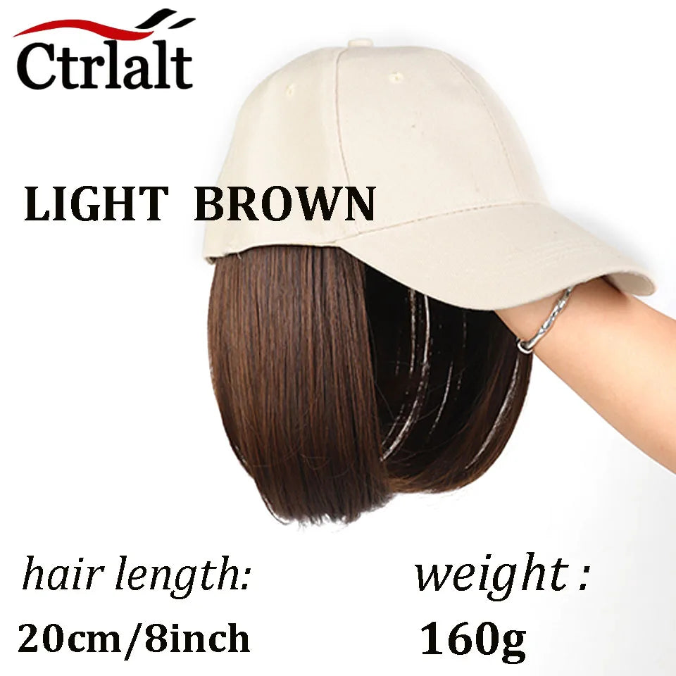 Synthetic Heat-Resisting Fiber Straight Hair Extensions With White Baseball Cap Wig For Girls Casual Daily