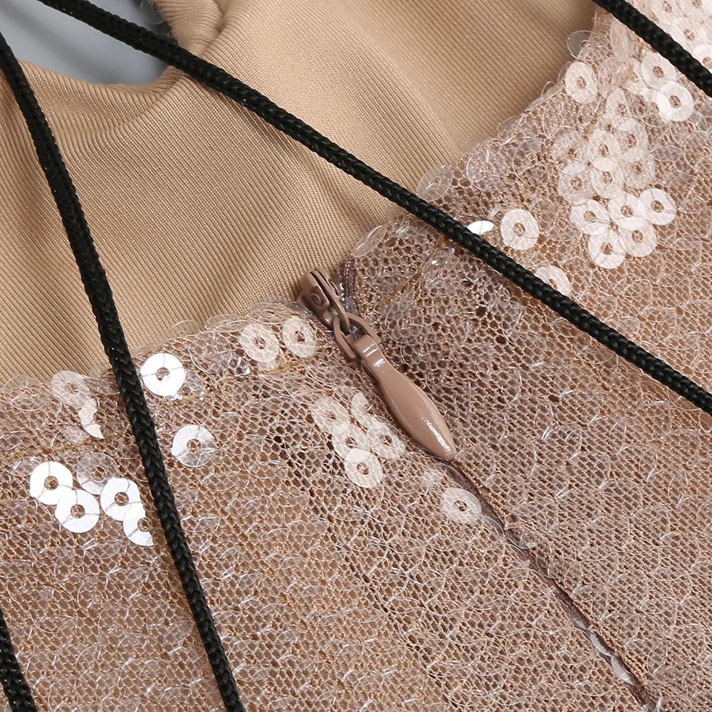 Luxury celebrity vacation photography nightclub evening gown sexy solid color sequin banquet long sleeved dress