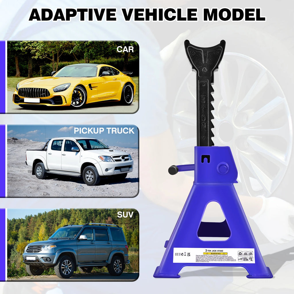 2 x Ratcheting Axle Stand, 3 Ton Heavy Duty Axle Jack Stands, Height Adjustable, Metal Steel Car Van Vehicle Stand Lifting Tool