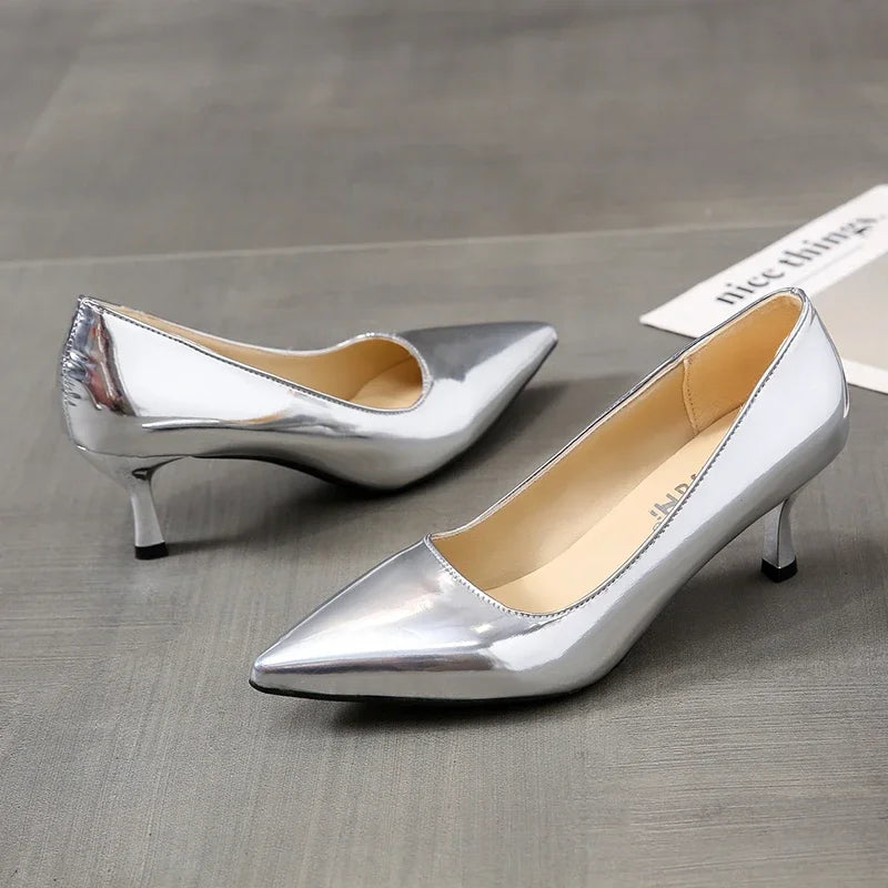 2024 New Lady Pointe Toe Gold Silver Pumps Female Wedding Bridal Shoes  Fashion Women Patent Leather High Heels Plus Size 45