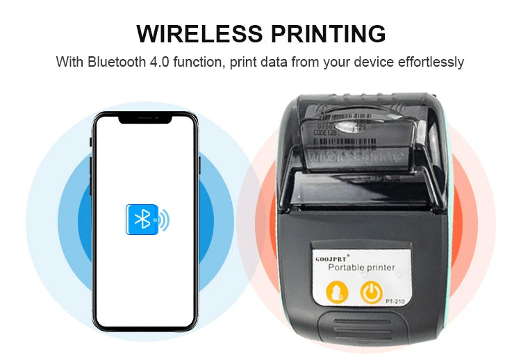 PT210 Mini Receipt Printer 58mm Portable Thermal Ticket Printer Android IOS Windows Wireless Bluetooth List Bill Maker With Plug