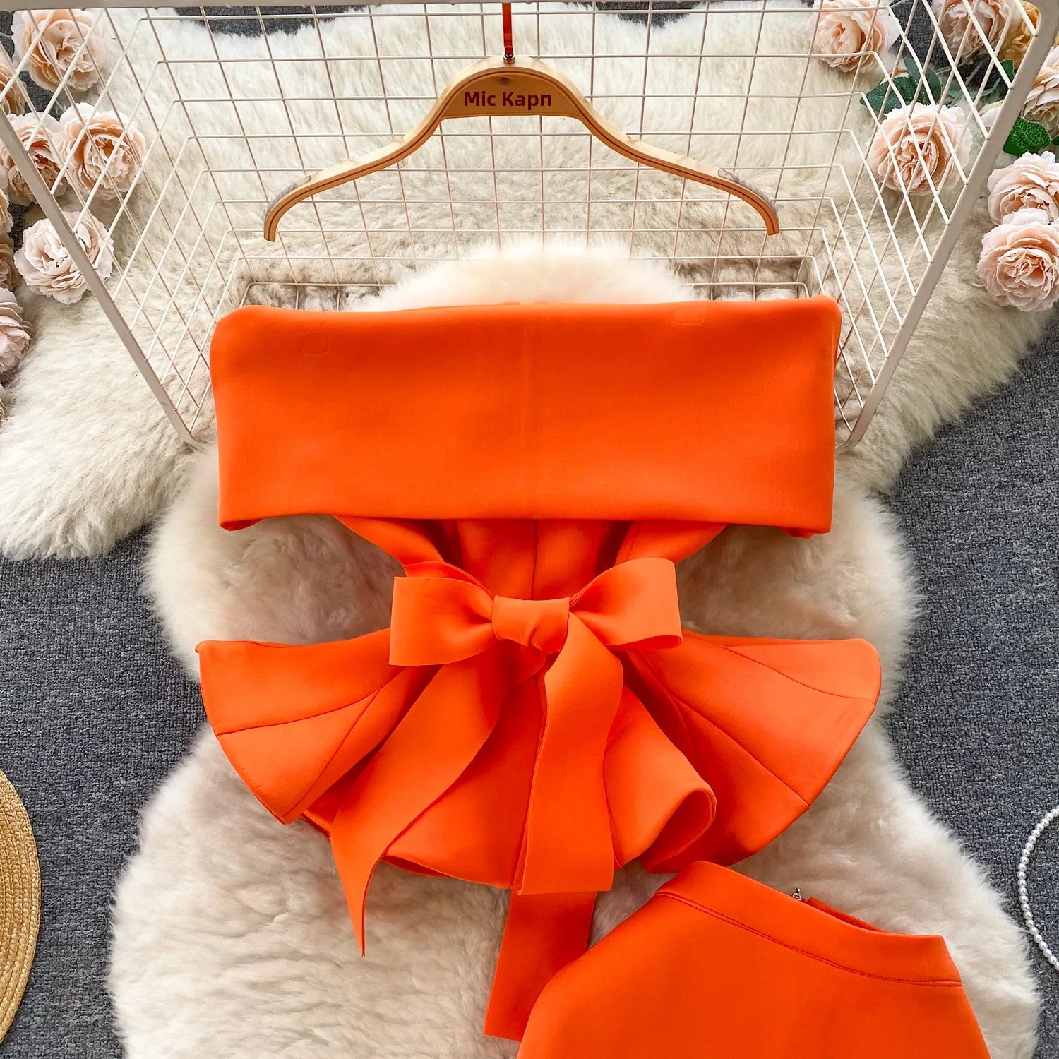 Sexy One-oulder Banded Waist Gown Set with Pleated Skirt Two-Piece Ensemble Courtly Sle Versatile Top f-length A-Line ...