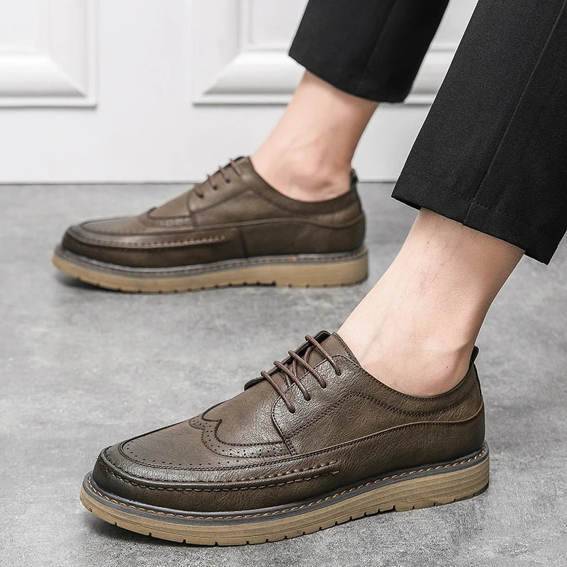 Italian Style Men's Brogue Shoes Anti Slip Wear-resistant Men's Leather Casual Shoes Business Interview Work Shoes Free Delivery