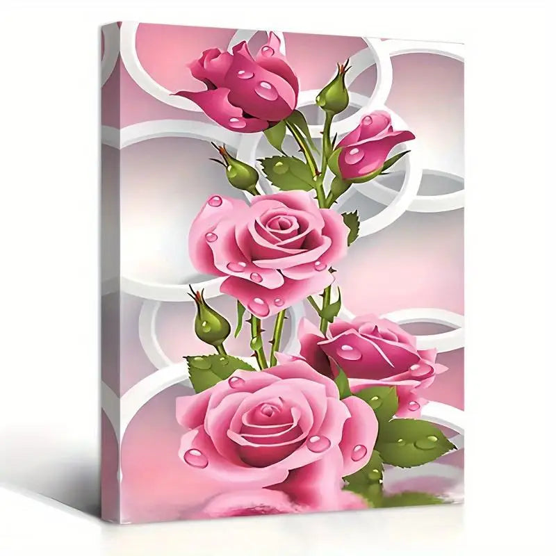 1 Wooden Framed Canvas Painting Water Drops on Pink Roses Living Room & Bedroom Home Decor Holiday Gifts
