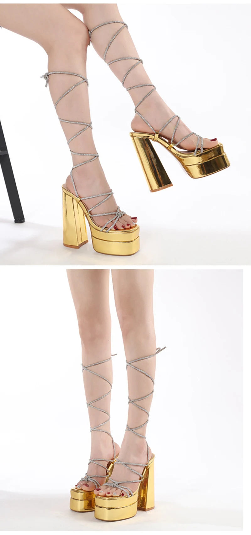 MM2025 New Arrival Rhinestone Embellished Knot T-Strap Heels Roman Peep-toe Summer Sandals Shiny Perfomance Anniversary Footwear