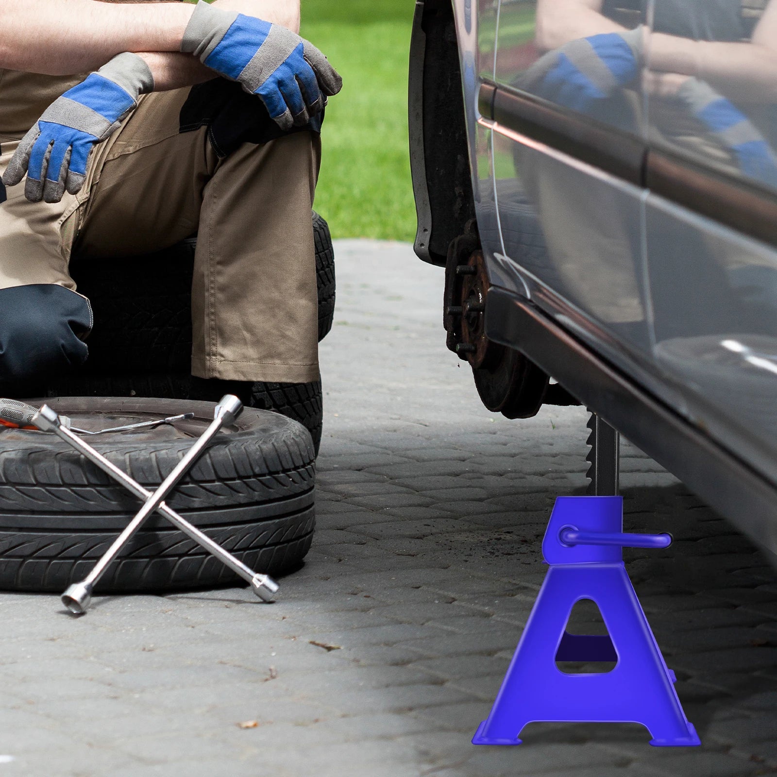 2 x Ratcheting Axle Stand, 3 Ton Heavy Duty Axle Jack Stands, Height Adjustable, Metal Steel Car Van Vehicle Stand Lifting Tool