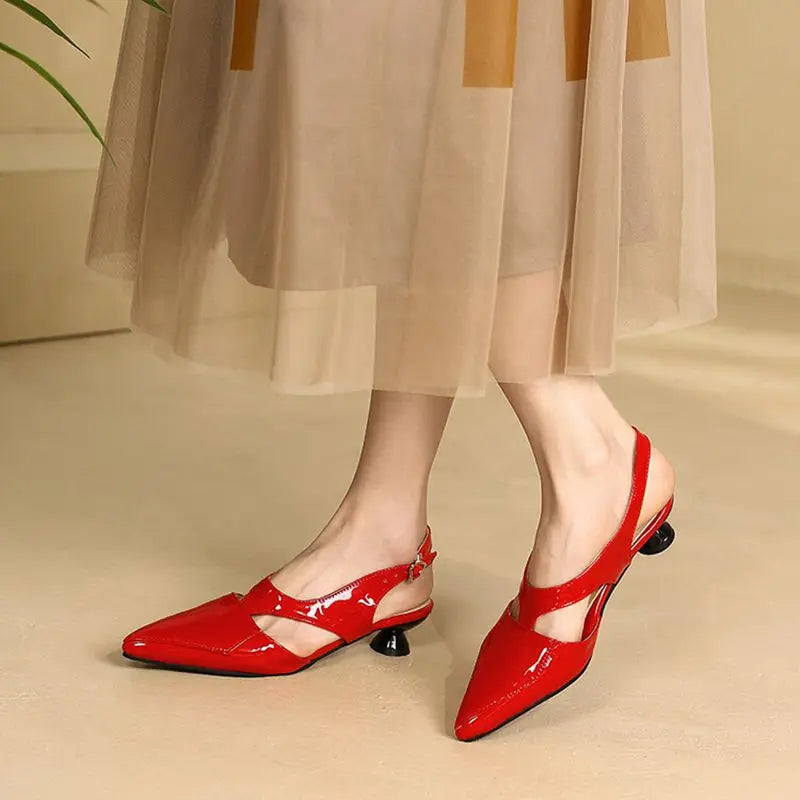 REAVE CAT 2022 Ladies Sandals Pointed Toe Heels Buckle Straps Size 33-45 Black Red Elegant S3691