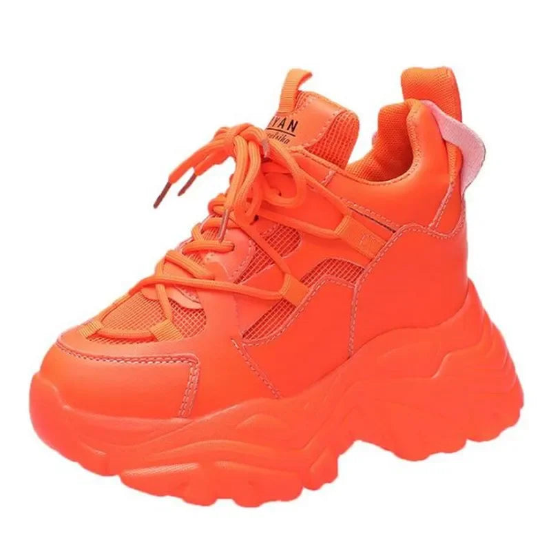 Autumn Orange Platform Sneakers Thick Sole Wedge Heels Women Casual Shoes Lace-up Slip On 2025 Ladies Height Increasing Shoes
