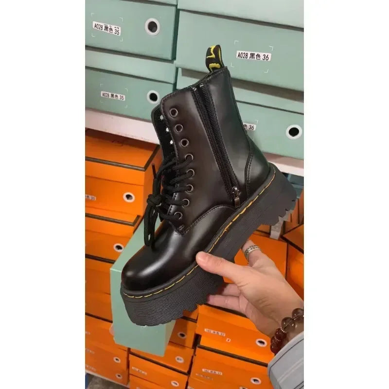 Women Ankle Boots Casual Shoes Female Leather Chelsea Boot Ladies Classic Punk Woman Goth Shoes High Platform Boots Women Black