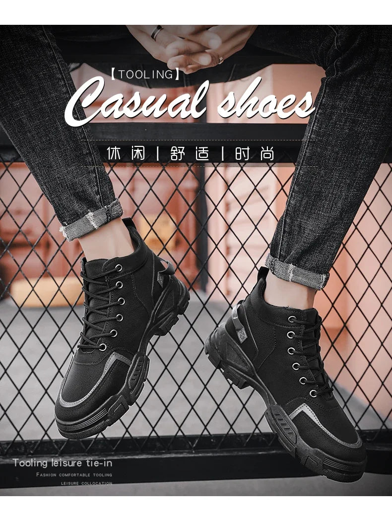 Men's Casual Boots Soft Sole Anti Slip Four Seasons Work Outdoor Botas Student Sports Boot Fashion Youth Versatile Trendy Boots