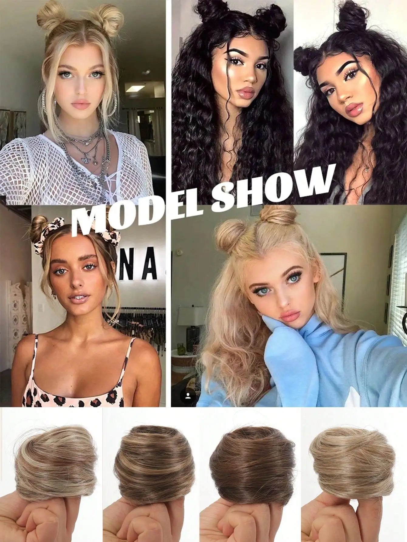 YELOWTIM Synthetic Chignon Elastic Rubber Band Fake Hair Bun Clip in on Hair Tail Extension Updo Hair Piece Ponytail For Women