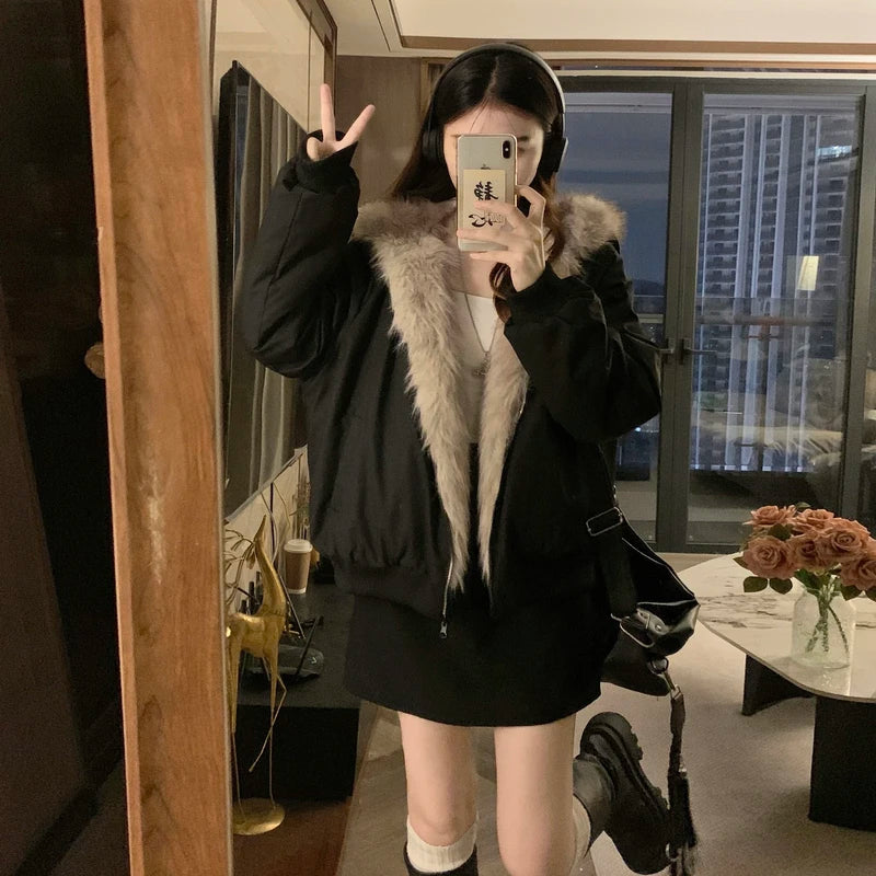 Two-sided Wear Imitation Mink Velvet Fur Hooded Cotton Padded Jacket Fashion New Winter Jackets Women's Short Loose Coats Trend