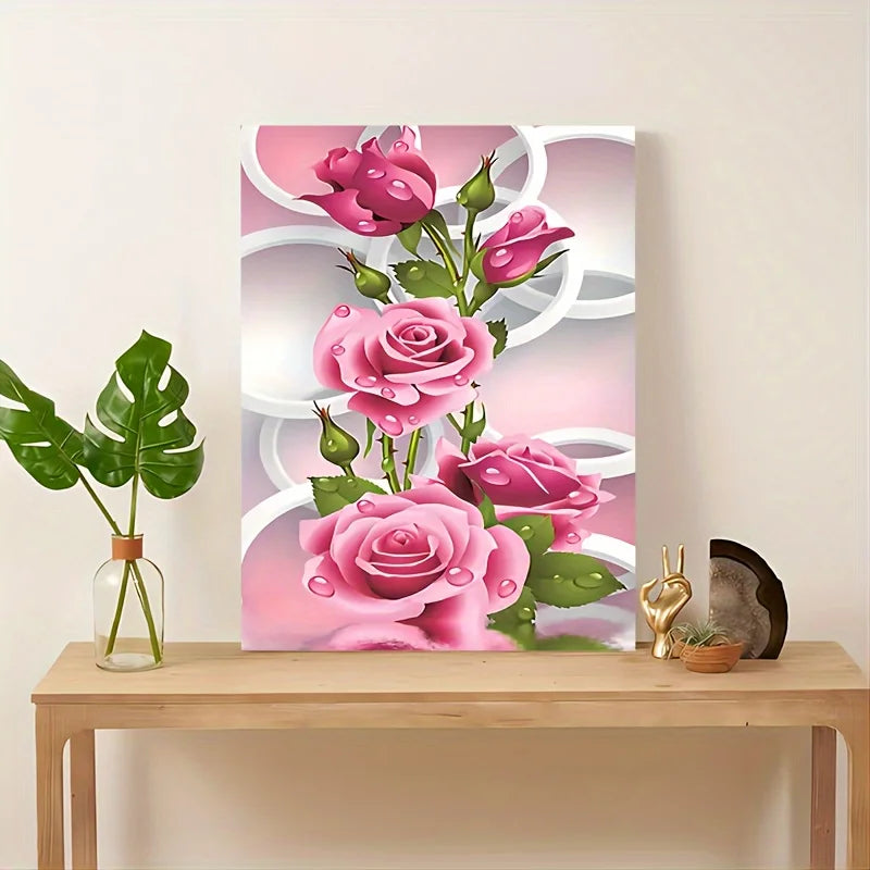 1 Wooden Framed Canvas Painting Water Drops on Pink Roses Living Room & Bedroom Home Decor Holiday Gifts