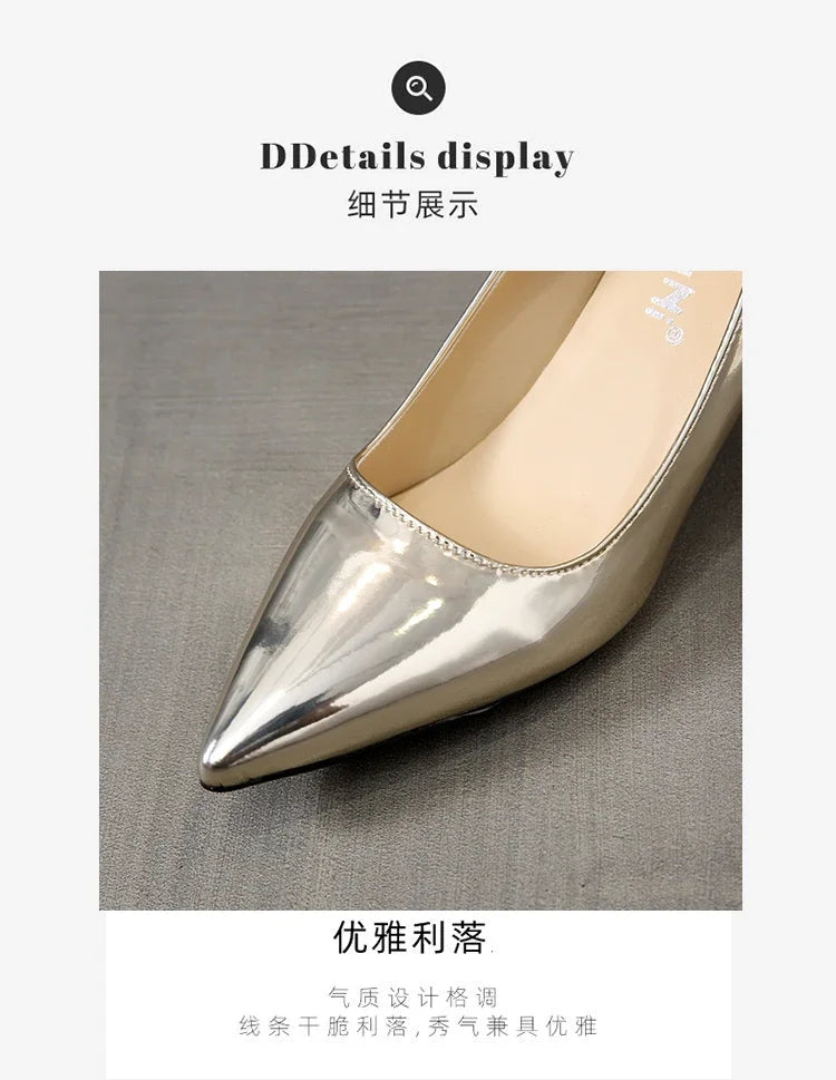 2024 New Lady Pointe Toe Gold Silver Pumps Female Wedding Bridal Shoes  Fashion Women Patent Leather High Heels Plus Size 45