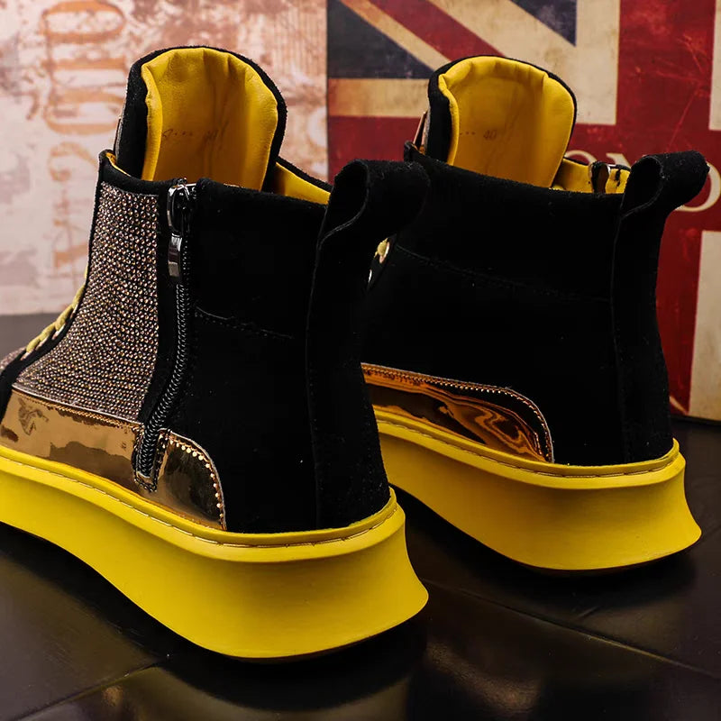 Luxury men's ankle boots Trend sports casual shoes High top board shoes Youth rhinestone casual shoes