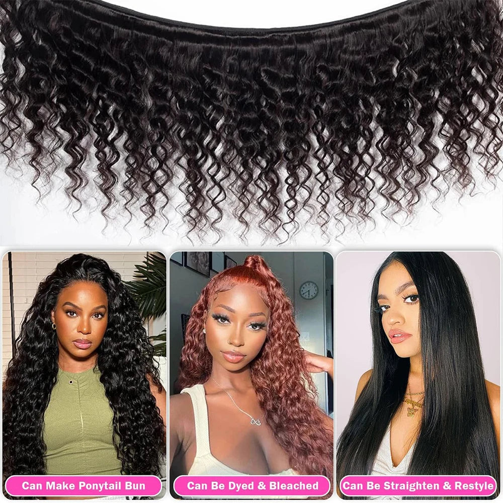 Deep Wave Human Hair Bundles Raw Hair Bundles 100% Natural Deep Curly Remy Peruvian Hair Weave Extensions 1/3/4 Bundle for Women