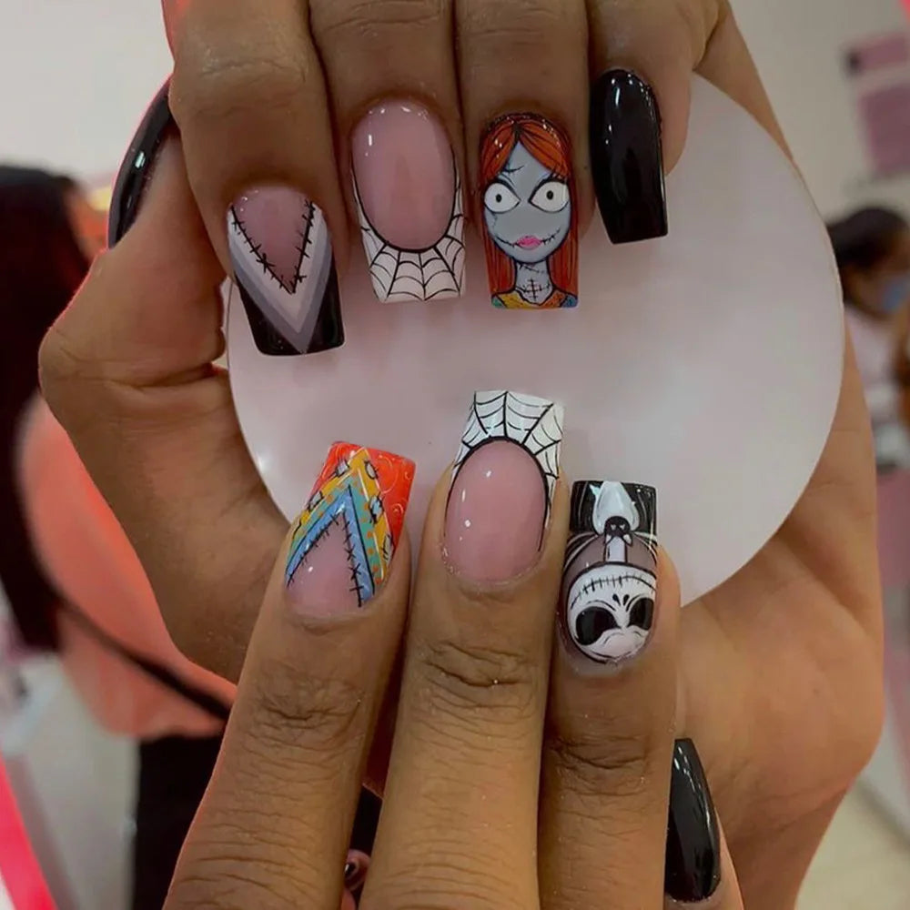 24pcs New Christmas False Nails Christmas Red Gift Box Pattern Design Fake Nail Tips for Girl Cute Short Coffin Press on Nails