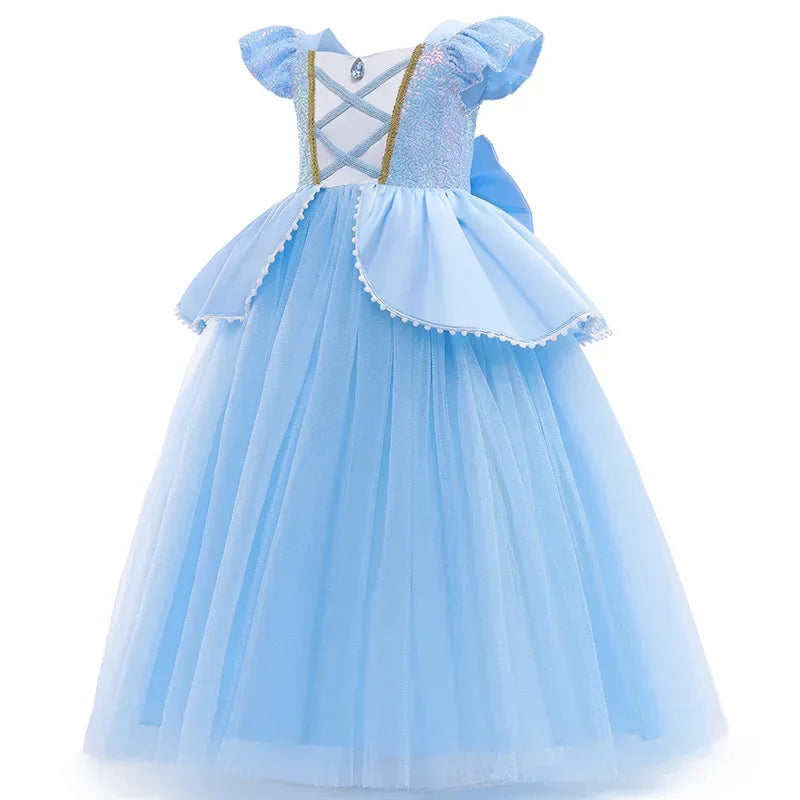 Cinderella Princess Costumes for Girls Halloween Disguise Carnival Cosplay Costume Kids Sequin Fluffy Mesh Evening Party Dresses