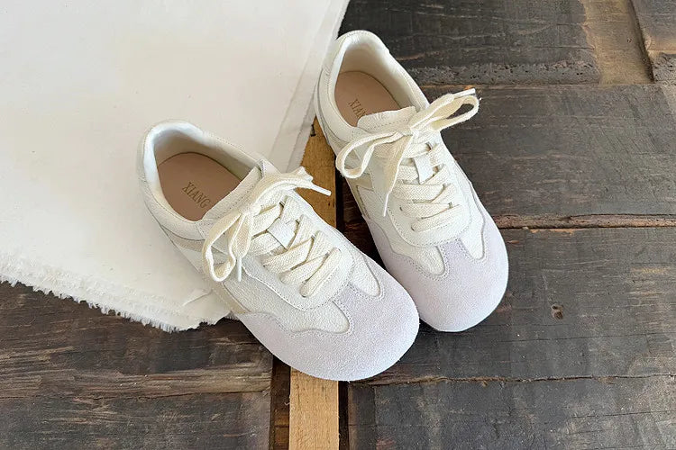 Careaymade-Genuine Leather wider toe women's shoes,soft sole comfortable casual single shoes,lace Barefoot small white shoes