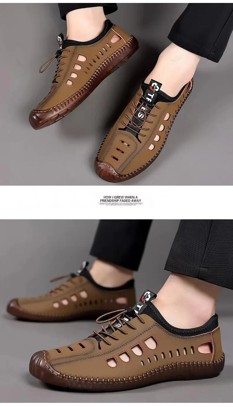 Men's Casual Sandals Fashion Hollow Out Breathable Shoes Summer Flat Business Soft Bottom  Sandalias Outdoor Beach Shoes