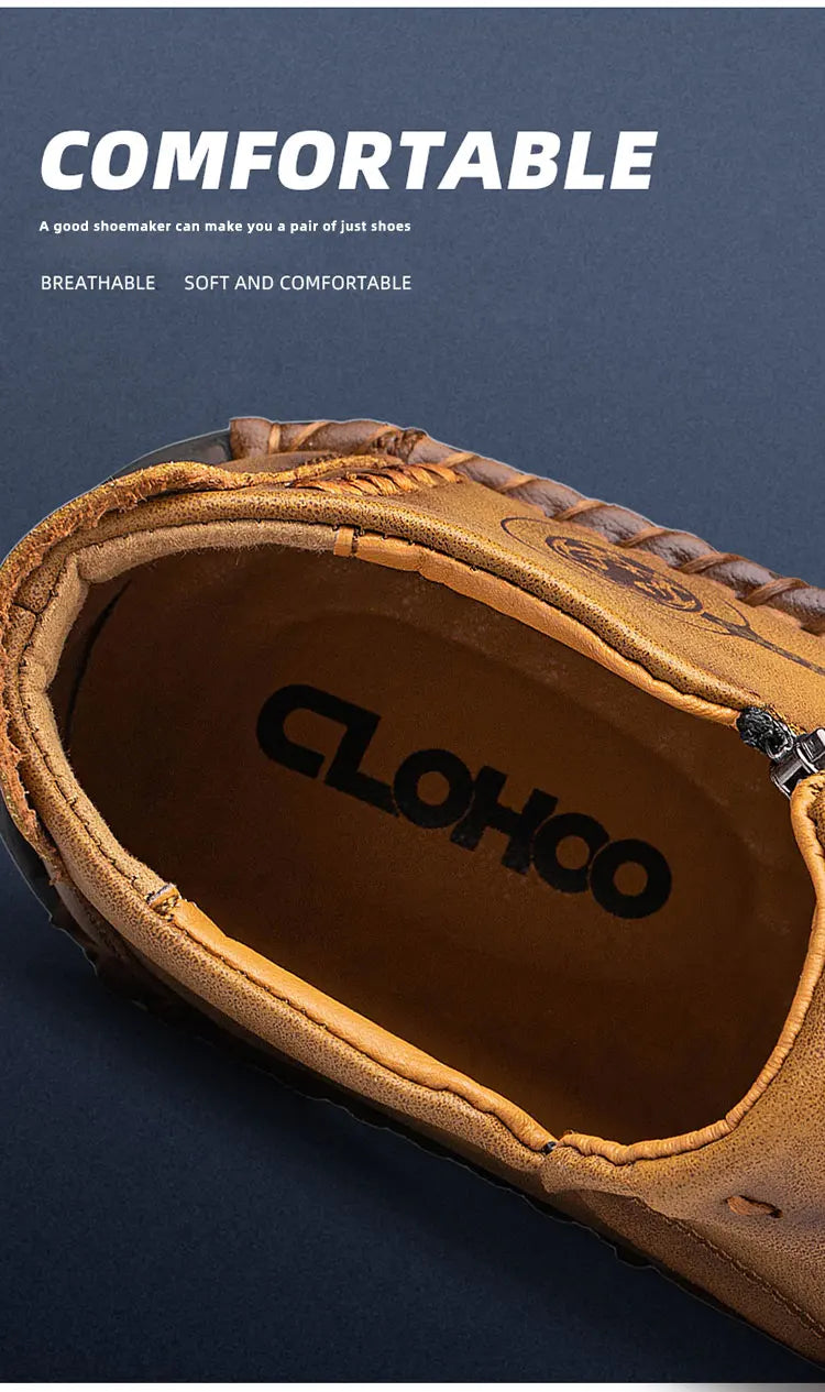 CLOHOO Hand-Sewn High-Top Men's Casual Shoes Comfortable Business Boots Solid Color Office Boots with Zipper