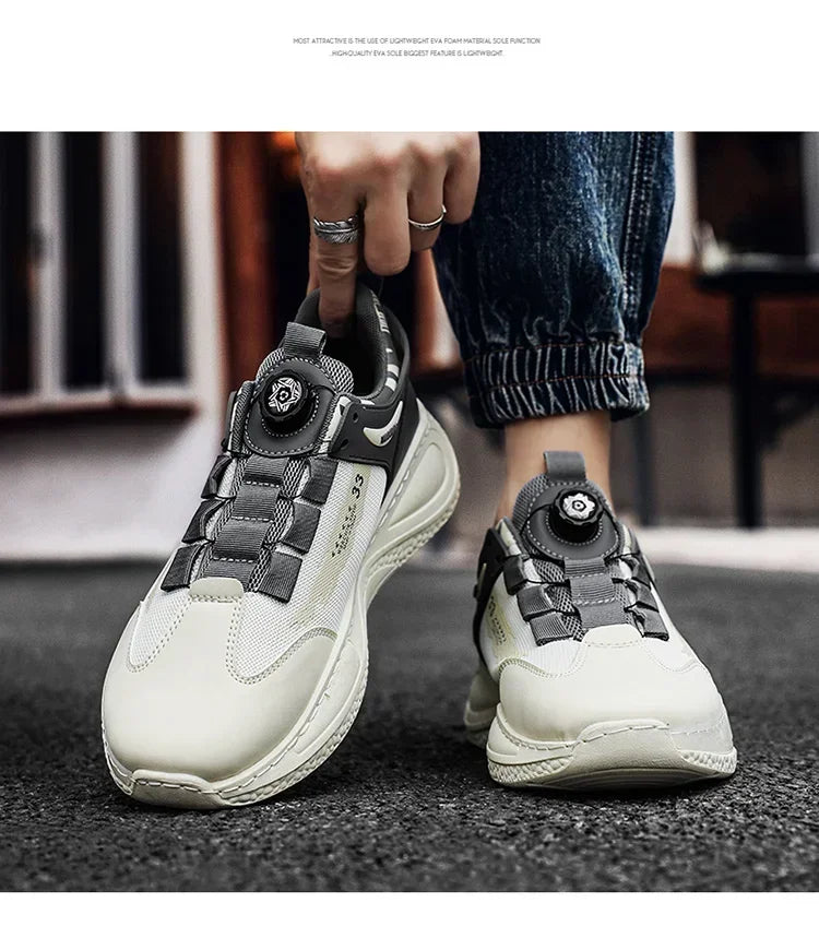 LATV Mens Sneakers with Rotating Buckle Comfy Non Slip Lace up Durable Shoes for Mens Outdoor Activities