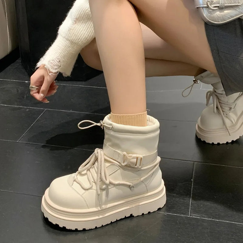 Women's Snow Boots Winter Ankle-length Flat Thick Sole Warm Cotton Shoes Short Plush Women's 2024 Casual Boots Style Flat With