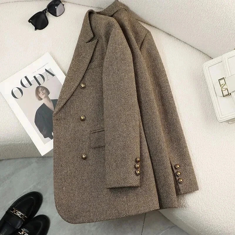 High-Quality Suit Jacket Women 2025 New Autumn Winter Word Pattern Blazer Coat Female Temperament Cool Design Unique Ladies Tops