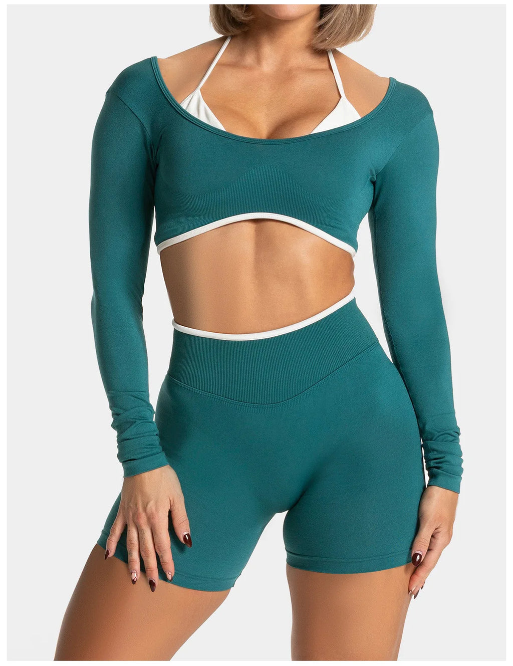 Seamless Fake Two-piece Long Sleeved Yoga Top  Women's Running and Fitness Sports Top Suit Top