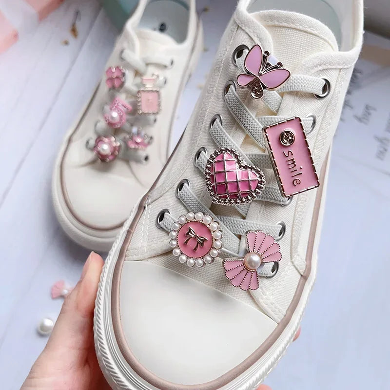 1 PCS Girls Pink Shoelace Charm Buckle Shoe Laces Charms for Sneakers Shoes Decorations Fashion DIY Shoelaces Accessories New