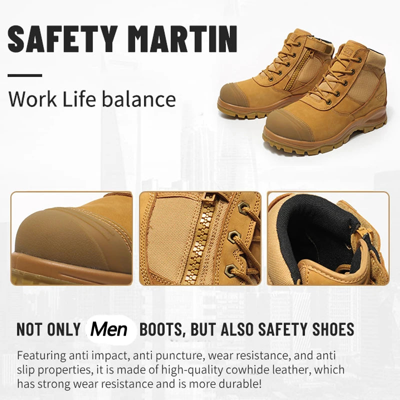 Genuine Leather Men's Boots Safety Shoes Indestructible Work Boots Steel Toe Shoes Puncture-Proof security Protective Shoes Male